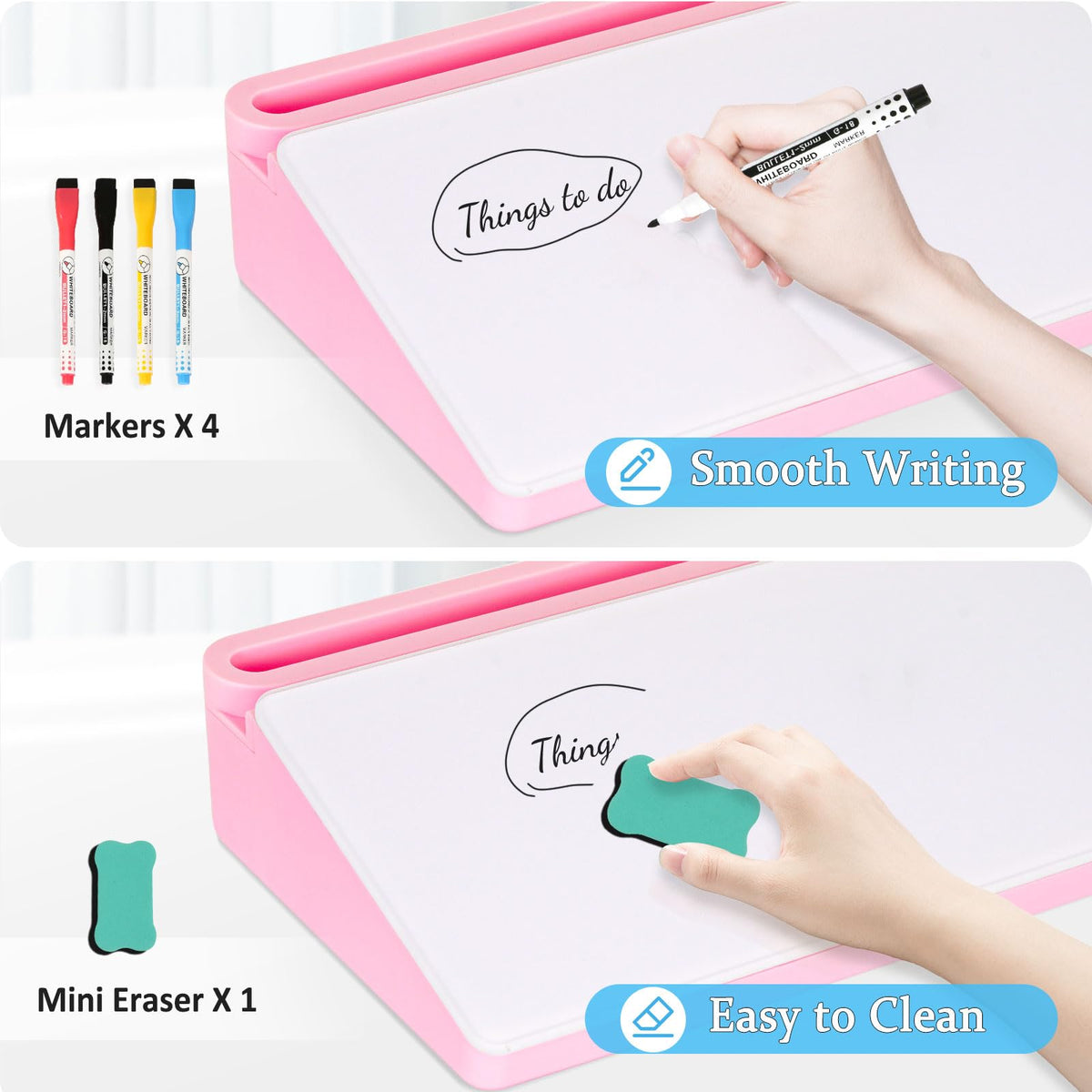 DOLLAR BOSS Glass Desk Whiteboard Small Dry Erase Board Desktop White Board with Storage Drawer Computer Keyboard Stand Desk Organizer Office Accessories School Supplies with 4 Markers 1 Eraser, Pink