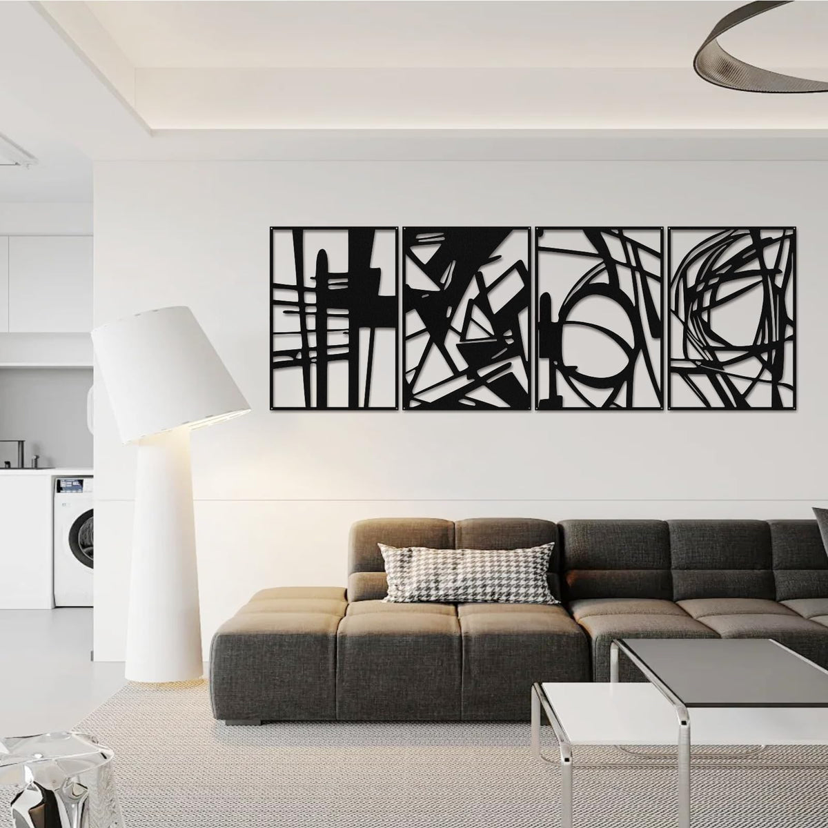 Quanqiuyi 4 Pack Black Abstract Metal Wall Art, 16'' x 11'' Minimalist Single Line Art, 3D Textured Wall Sculptures for Living Room, Bedroom, Bathroom, Study Room Decor