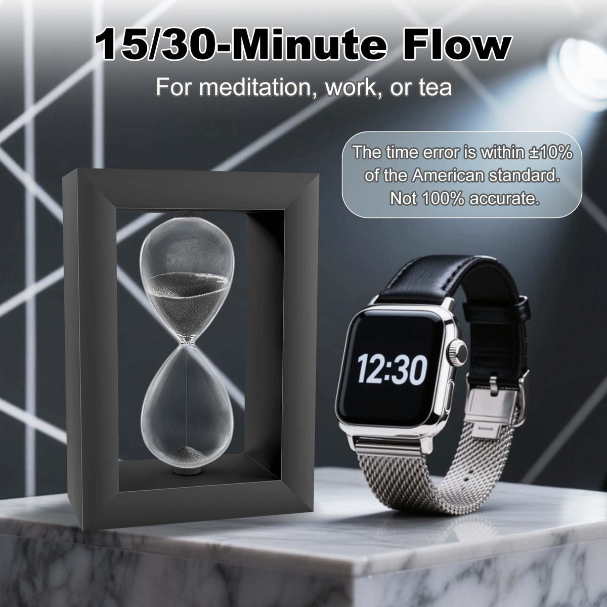 Hourglass Sand Timer, Modern Square Black Wood Sand Clock, Decorative Desktop Hour Glass Sandglass,Reloj De Arena for Office, Home Decor, Kitchen (Black, 10 Minute)