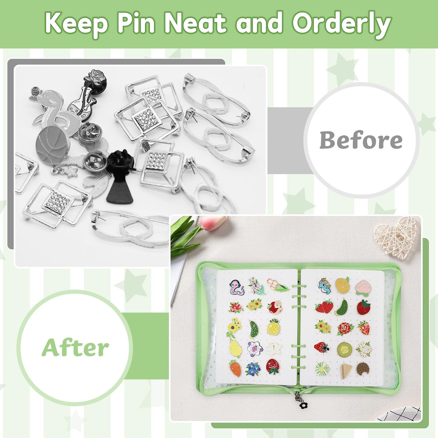 LIQALU Enamel Pin Display Book Pin Collection Binder Holder Trading Book with 8-Page Display Boards A5 Brooch Pin Storage Organizer Binder Album for Travel Collectors(Green)