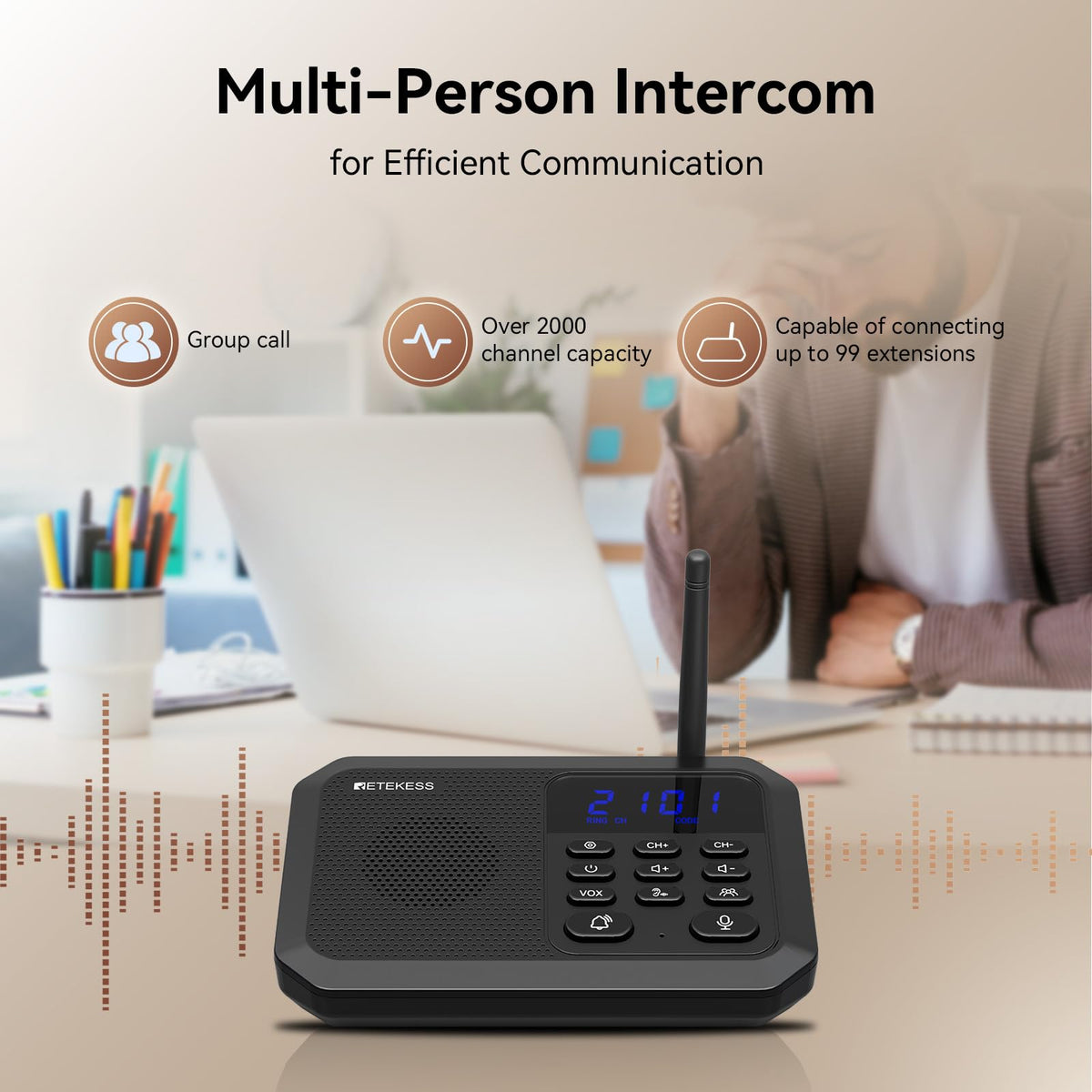 Retekess TH201 Wireless Intercom System, Room to Room Intercom, 1 Mile Working Distance, Plug and Play, Intercom Communication System for Business