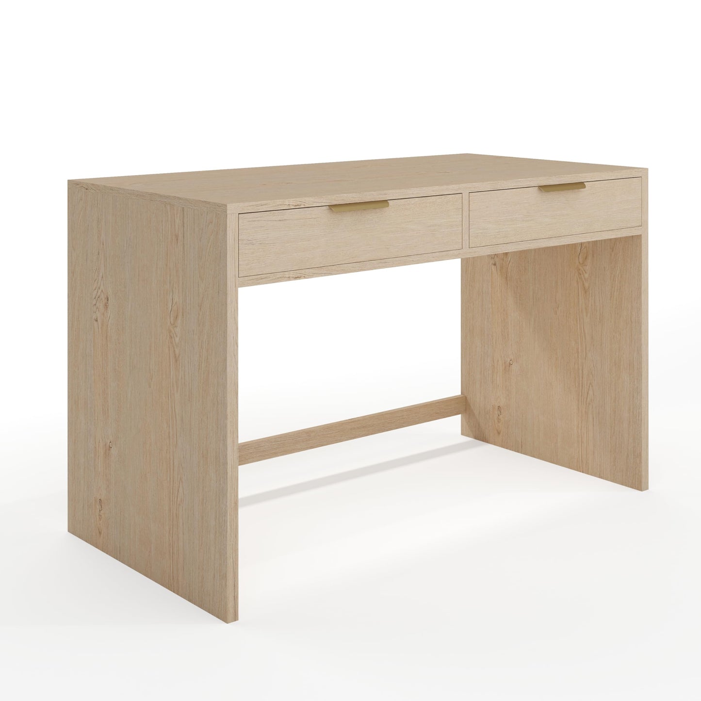 Martha Stewart Kayden Home Office Modular Desk with 2 Drawers in Light Natural with Brushed Gold Hardware