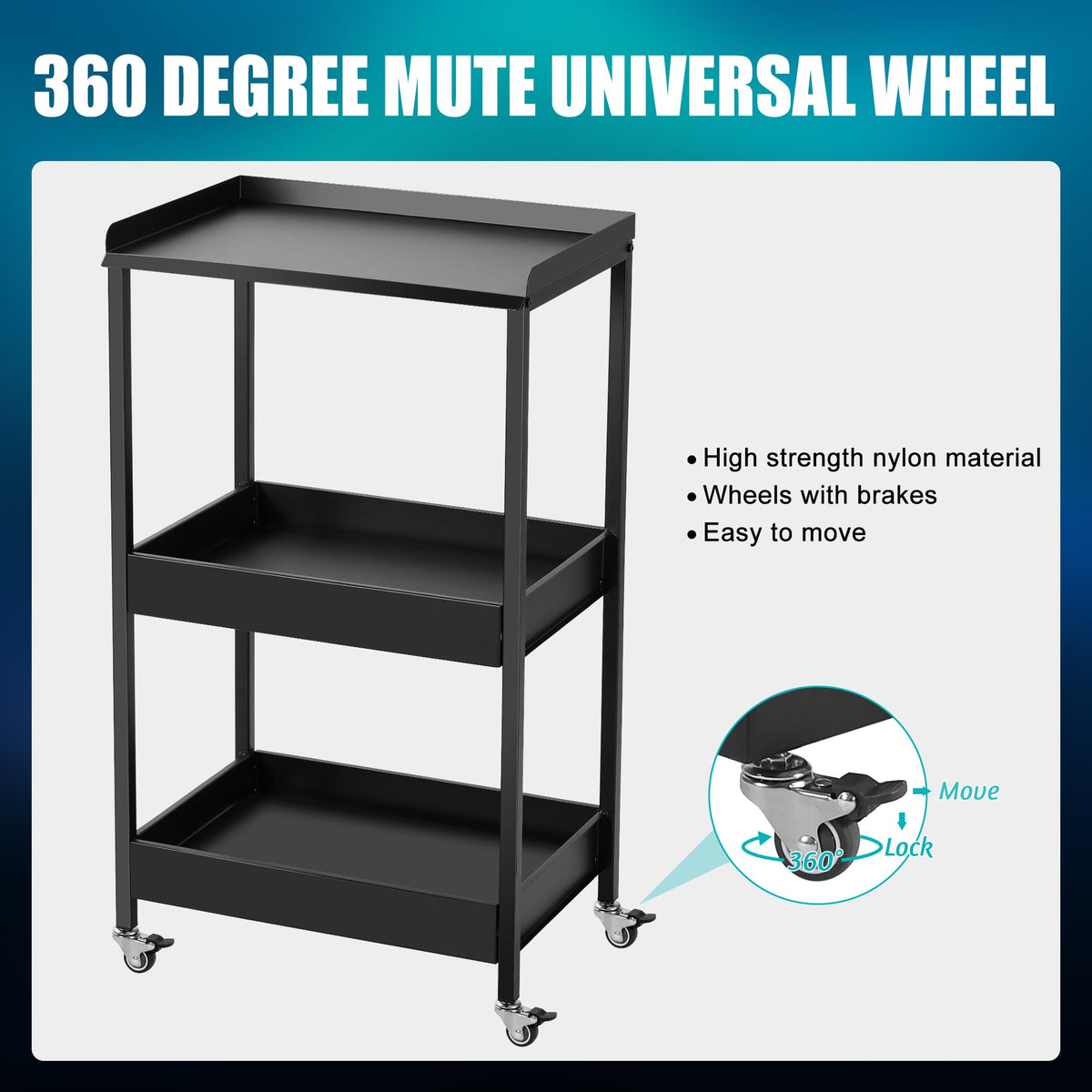 Poarmeey 3-Tier Tattoo Trolley Holder Stand with Tray and Tool Storage Platform Rolling Cart on Wheels for Tattoo Salon Spa Clinics Office Home Use