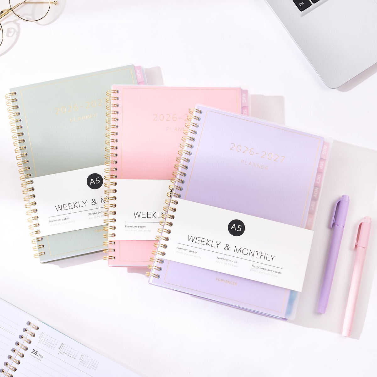 Aug 2026 - Dec 2027 Planner, Forvencer 17 Month Academic Planner 2026-2027, 8.5" x 11", Calendar Planner Weekly and Monthly, Daily Agenda Book, College School Supplies for Student Teacher, A4, Beige