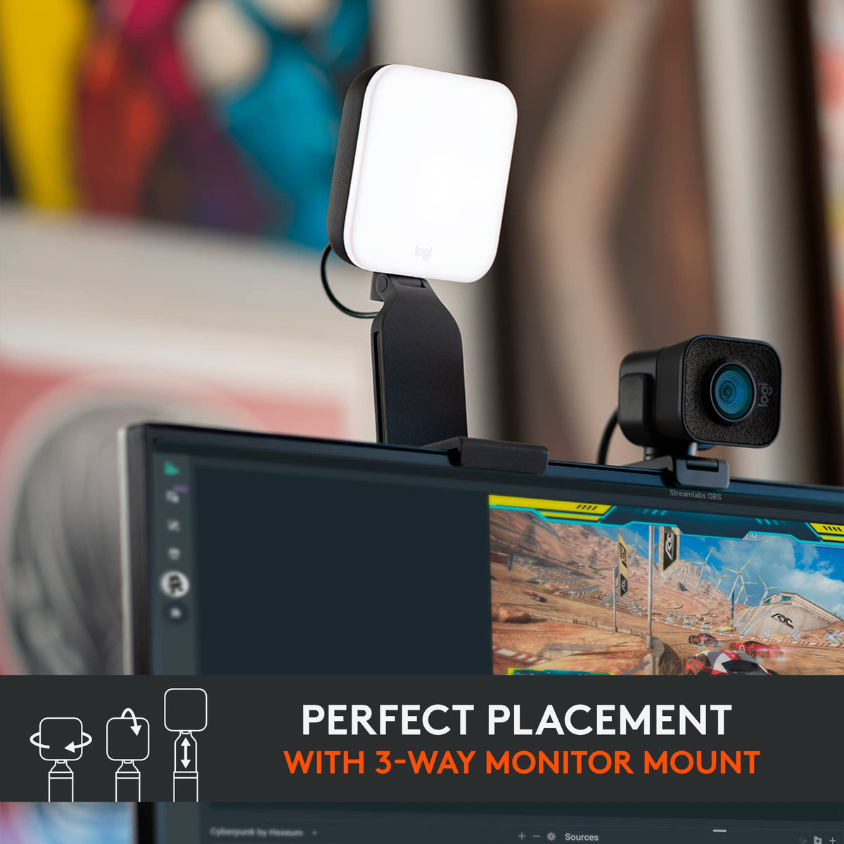 Logitech for Creators Litra Glow Premium LED Streaming Light with TrueSoft- Computer lighting for video conferencing, Zoom meetings, with adjustable mount and desktop app control for PC/Mac - Graphite