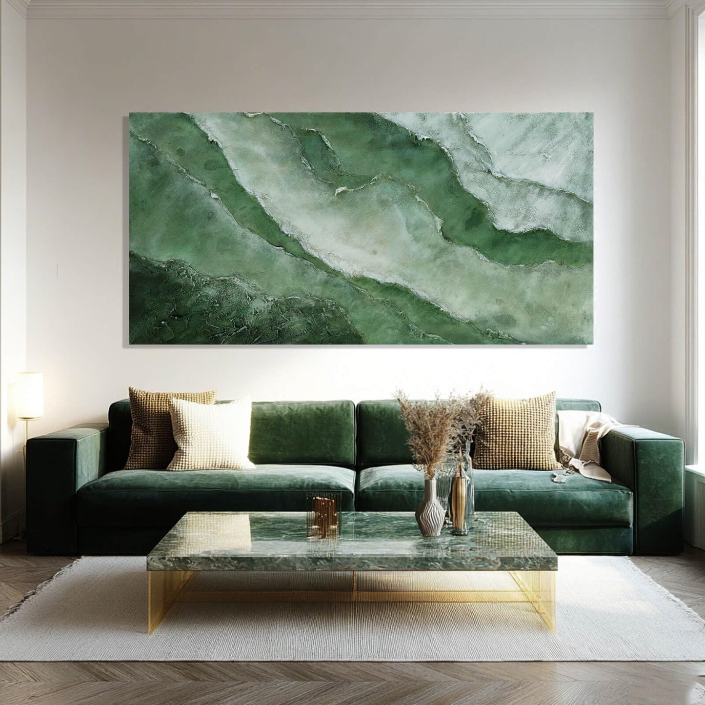 Green Large Wall Art, Abstract Minimalist Decor Paintings for Wall, motivational posters, Framed for Bedroom and Living Room, 24" x 48"