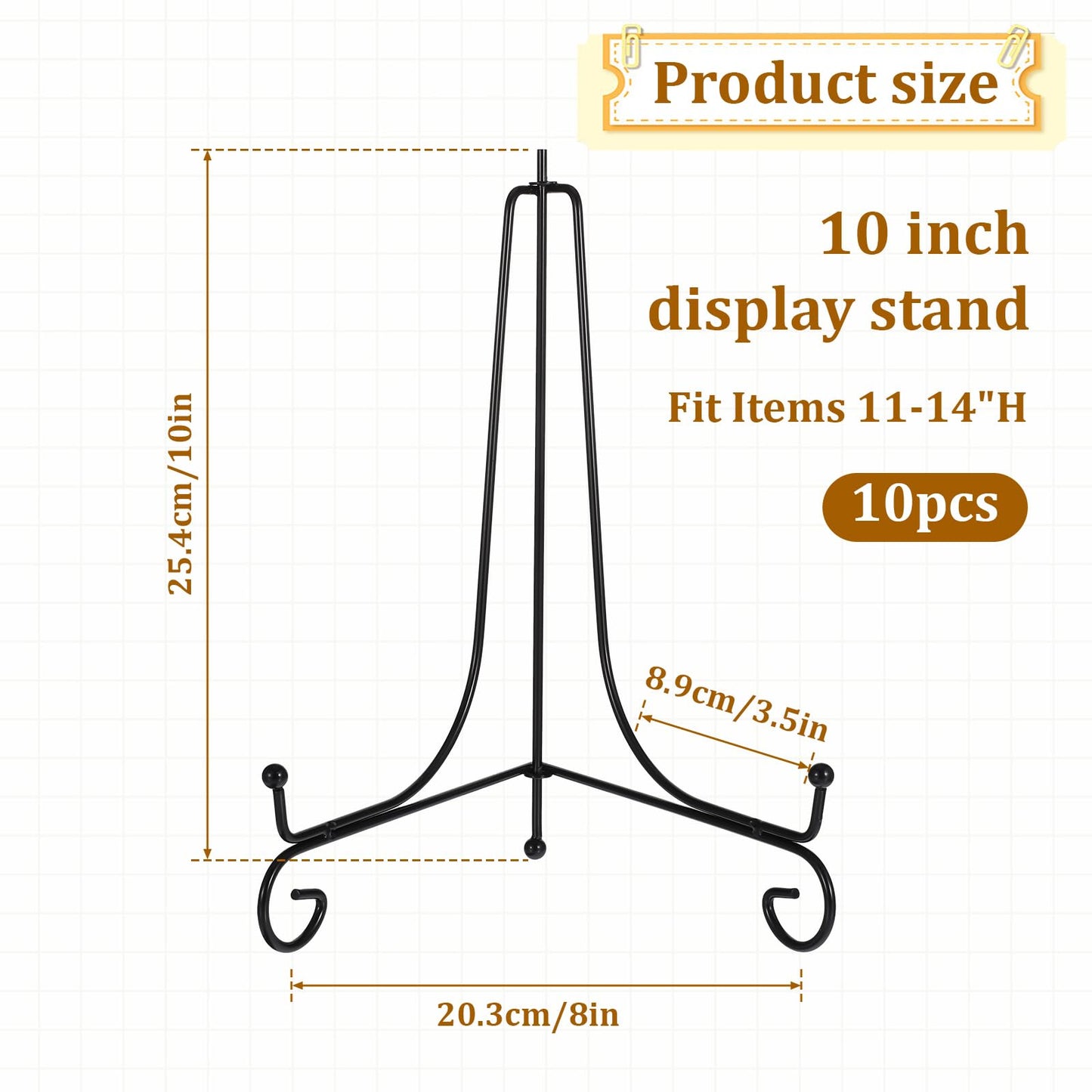 10 Packs Iron Display Stand, 10" Premium Black Iron Plate Stands Picture Stand Photo Stand for Display, Foldable Easel Stand Decorative Metal Plate Holders Display Stand for Frame Book Card Collection