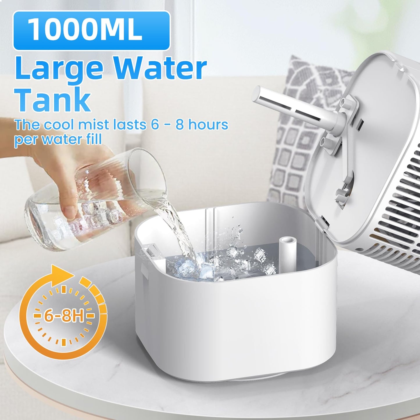 Portable Air Conditioners 4-in-1 Mini Small Air Conditioner Evaporative Air Cooler Fan with 1000ml Water Tank 3 Speeds 7 LED Lights Personal Mini AC with Timer for Bedroom Desktop Home Office (White)