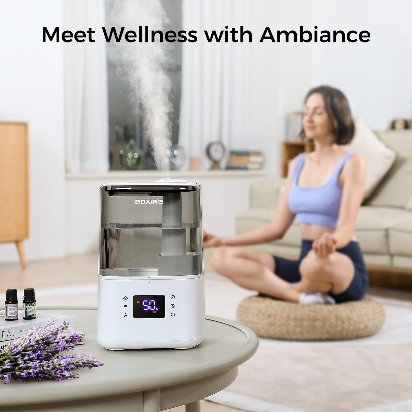 BOXING 4.5L Warm and Cool Mist Ultrasonic Humidifier for Bedroom Large Room, Top Fill Essential Oil Diffuser with Remote, Auto Shut-Off Quiet Sleep Mode, Humidistat, Timer, BPA-Free, 45H Runtime