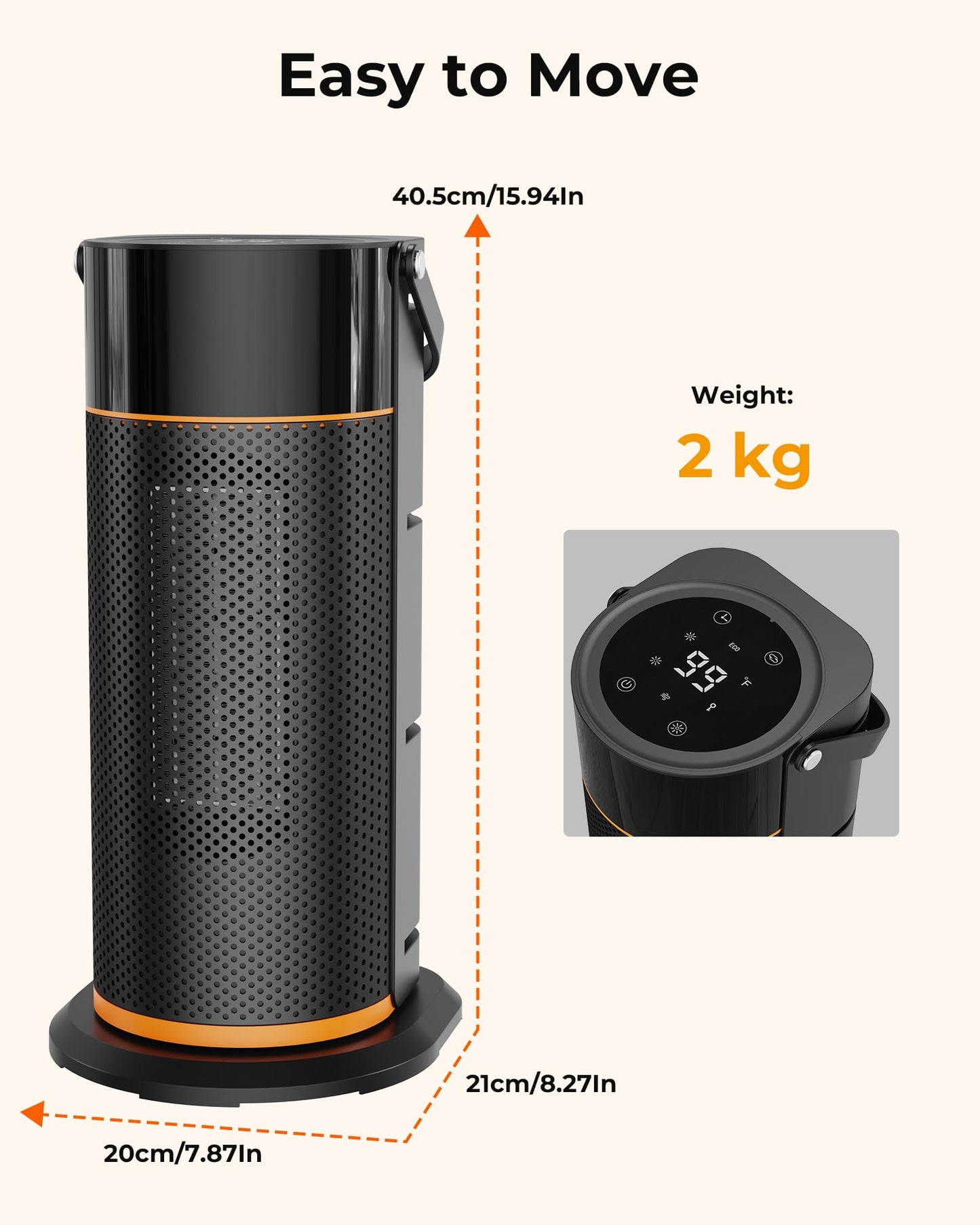 HiLUNDA Portable Electric Space Heater - 1500W PTC Ceramic Fast Safety Heat Heaters with Remote, Timer, 70° Swing, LED Display and Child Lock for Office Bedroom Home Indoor Use