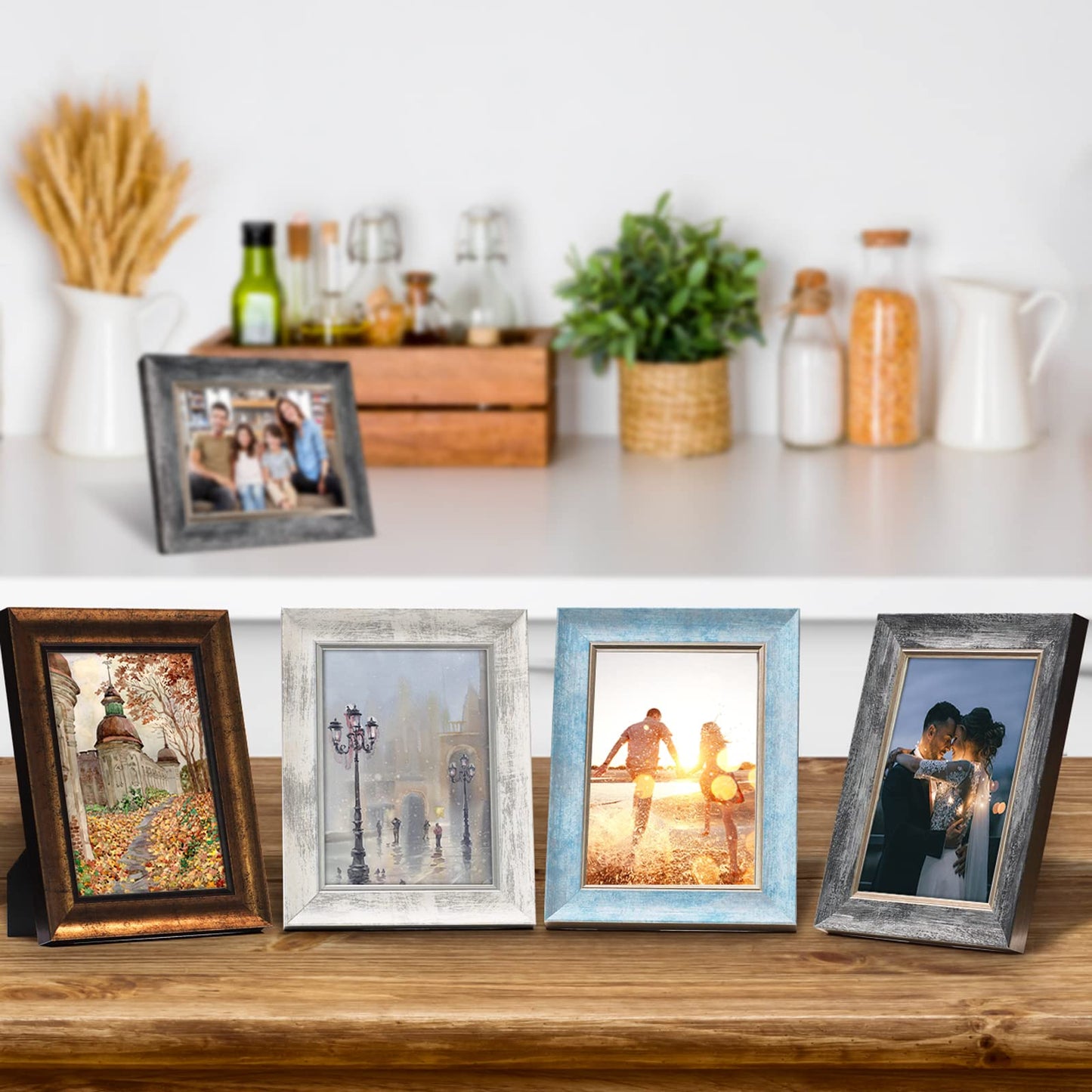 XUANLUO 8x10 Picture Frames Set of 4 Rustic Retro Photo Frame with HD Plastic Cover for Wall Mount and Tabletop Display Family Friends Wedding Gift
