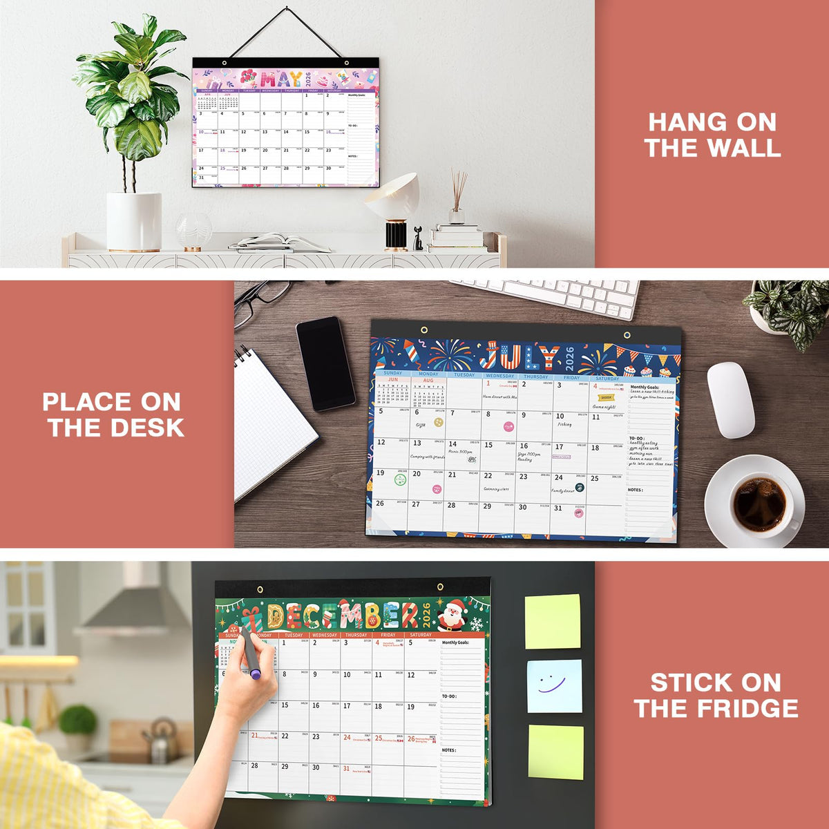 Ospelelf 2026-2027 Calendar Magnetic Desk Wall Desktop Monthly Planner from January 2026 - June 2027 Large To Do Pad with Plastic Cover for Office 17" X 12" Season