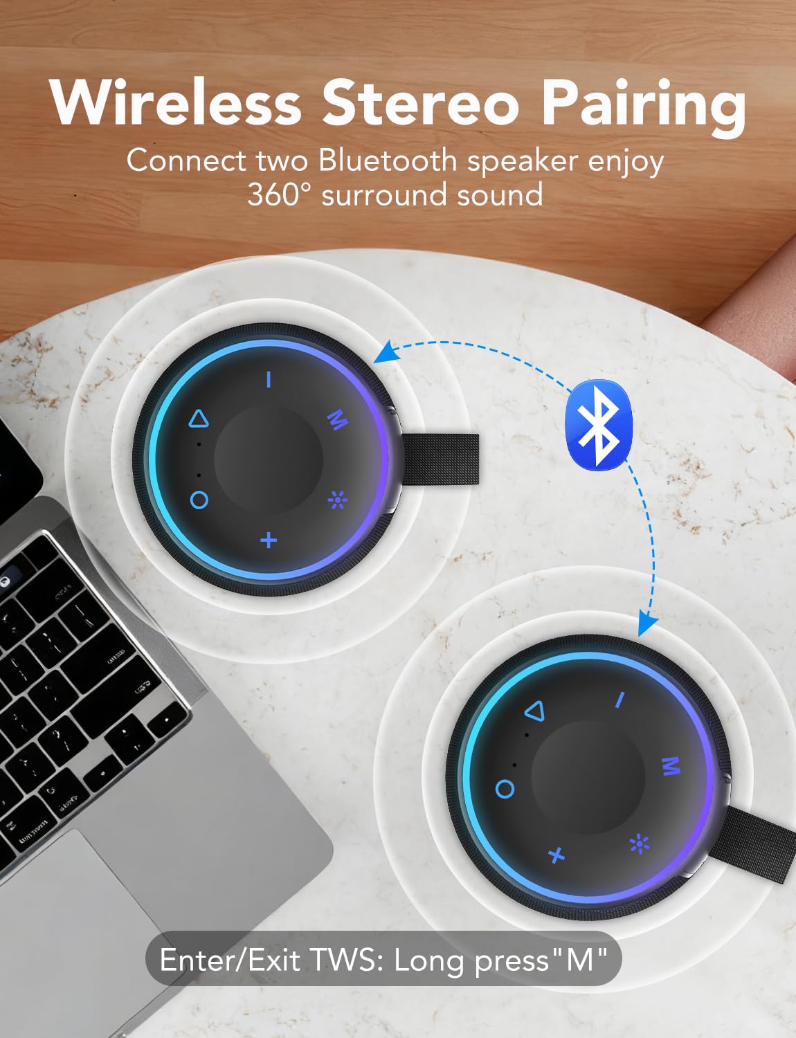 Portable Bluetooth Speaker, Bluetooth 5.4 Speaker, 30W Dual Speaker, 2.0 Channel, Deep Bass, 30H Playtime, Colorful RGB Lights, IPX7 Waterproof, TWS pairing for Outdoor/Home/Party/Travel, Gift Ideas