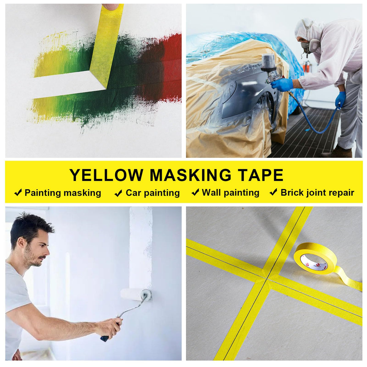 BOMEI PACK Yellow Painters Tape 1 Inch Bulk - Paint Tape 6 Rolls x 1 Inch x 60 Yards - Painter's Tape Yellow Masking Tape for Walls Painting, DIY Crafting, and School Projects, Total 360 Yards