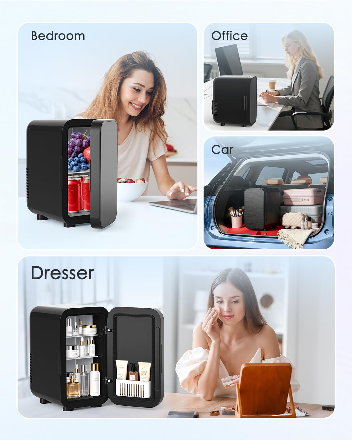 FANSEXPERT Skincare Fridge with Glass Panel, 6L Mini Fridge for Home/Car, AC/DC Portable Thermoelectric Cooler and Warmer, Makeup Mini Compact Refrigerator for Skincare Cosmetics Food Drinks (Black)