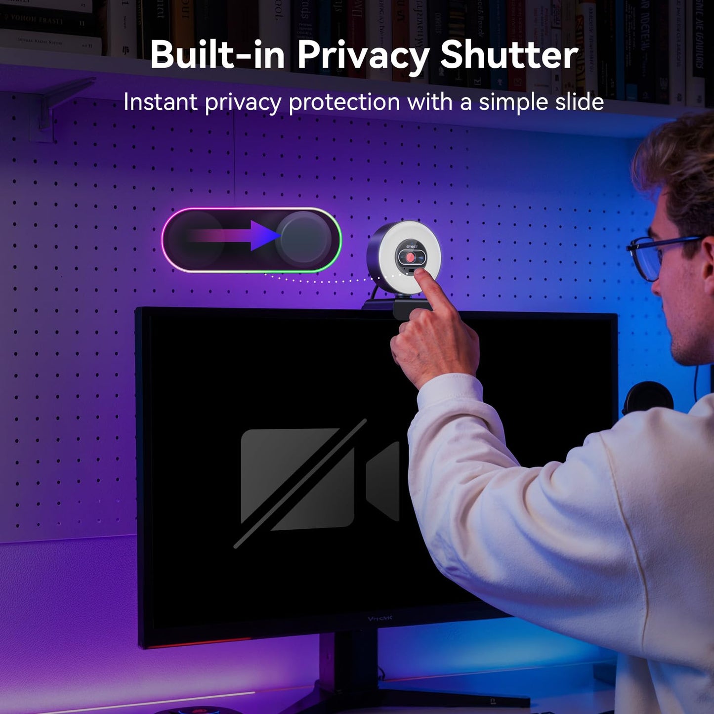 EMEET S600L 4K Webcam for Streaming with Ring Light, 4 Lighting Modes, Rainbow Effect, 1/2" Sensor, AI Imaging, 0.2S PDAF, 2 Mics, Dial Control, 4K Webcam with Light for OBS/Twitch/YouTube/Zoom/PC/Mac