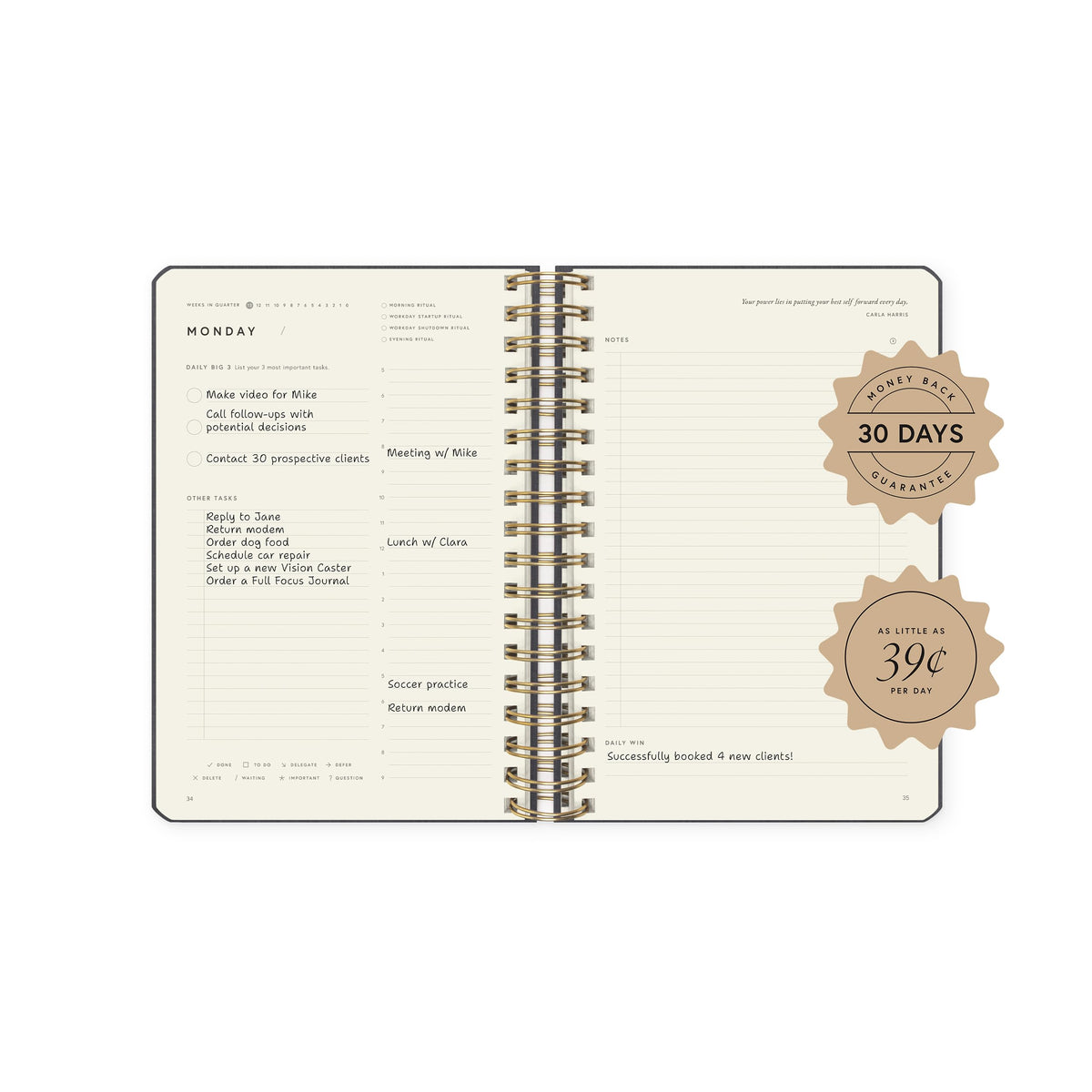 Full Focus Linen Coil Planner by Michael Hyatt - The #1 Daily Planner to Set Annual Goals, Increase Focus, Eliminate Overwhelm, and Achieve Your Biggest Goals - Hardcover (Latte)