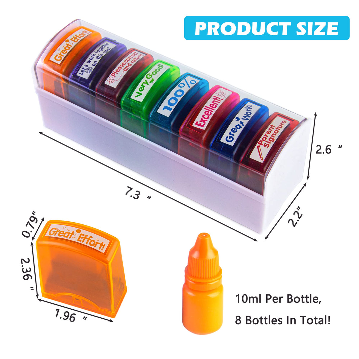 8PCS Self Inking Teacher Stamps Set in 8 Colors with Different Rewarding Comments, Teacher Stamps with Tray, Teacher Supplies for Homework Grading School Classroom Supplies