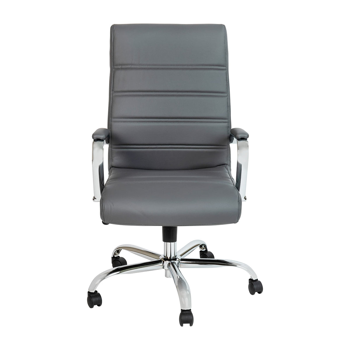 Flash Furniture Whitney High-Back Swivel LeatherSoft Desk Chair with Padded Seat and Armrests, Adjustable Height Padded Office Chair, Gray/Chrome