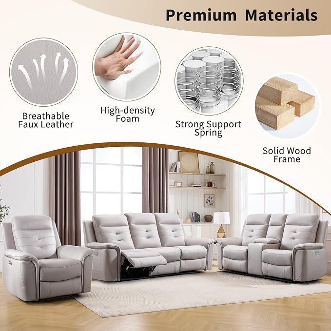 ANJ Power Oversized Reclining Sofa Couch Set of 2, Breathable Faux Leather