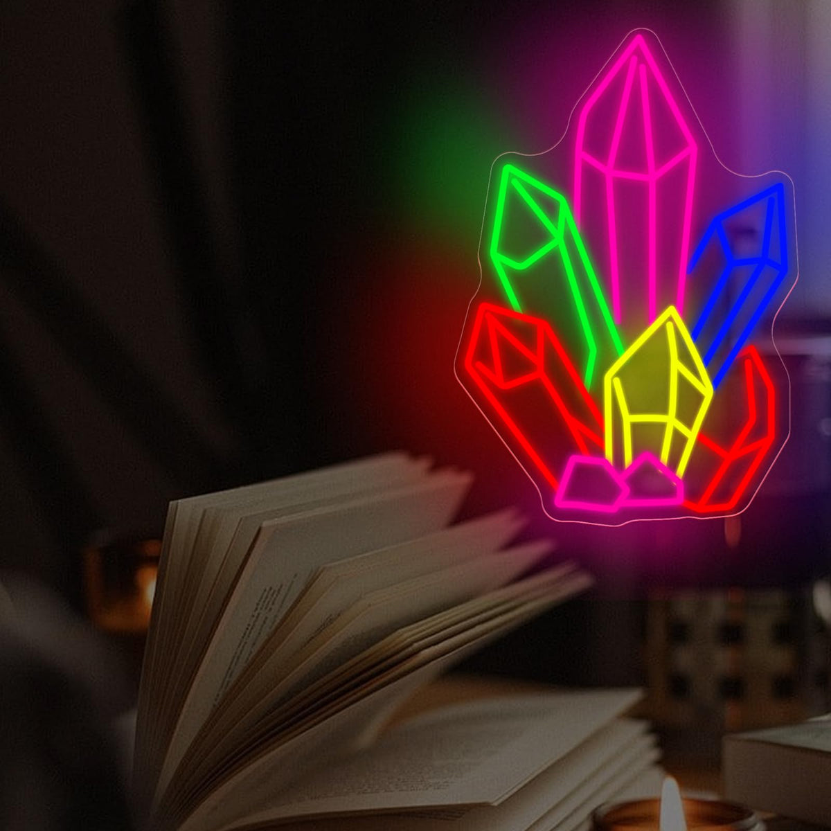 Crystals Mineral Stones Neon Sign, Crystals Stones Tarot LED Light, Room Wall Art Decor, Gem Store Neon Light, Shop Led Sign, Pilates Studio Art Meditation Room Wall Art Yoga Lover Gift-16.5"x11.4"