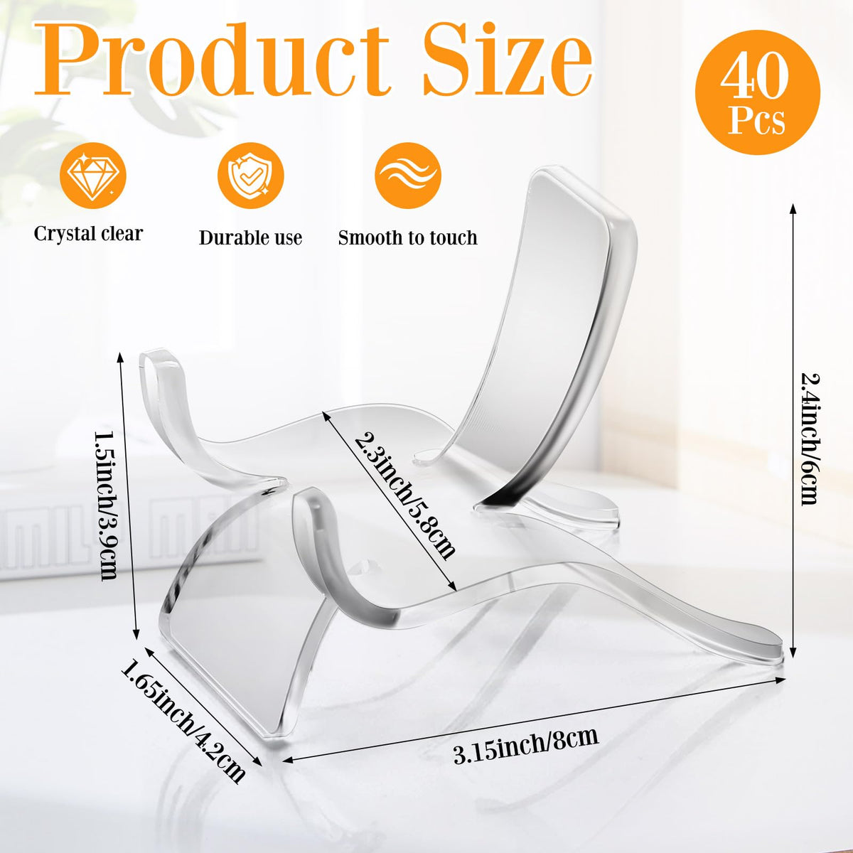 Jetec 40 Pcs Acrylic Rock Display Stand Crystal Holder Easel Stands Rock Display Stands Clear Pedestal Holders Collectibles for Geodes Mineral Agate Coral (Large)