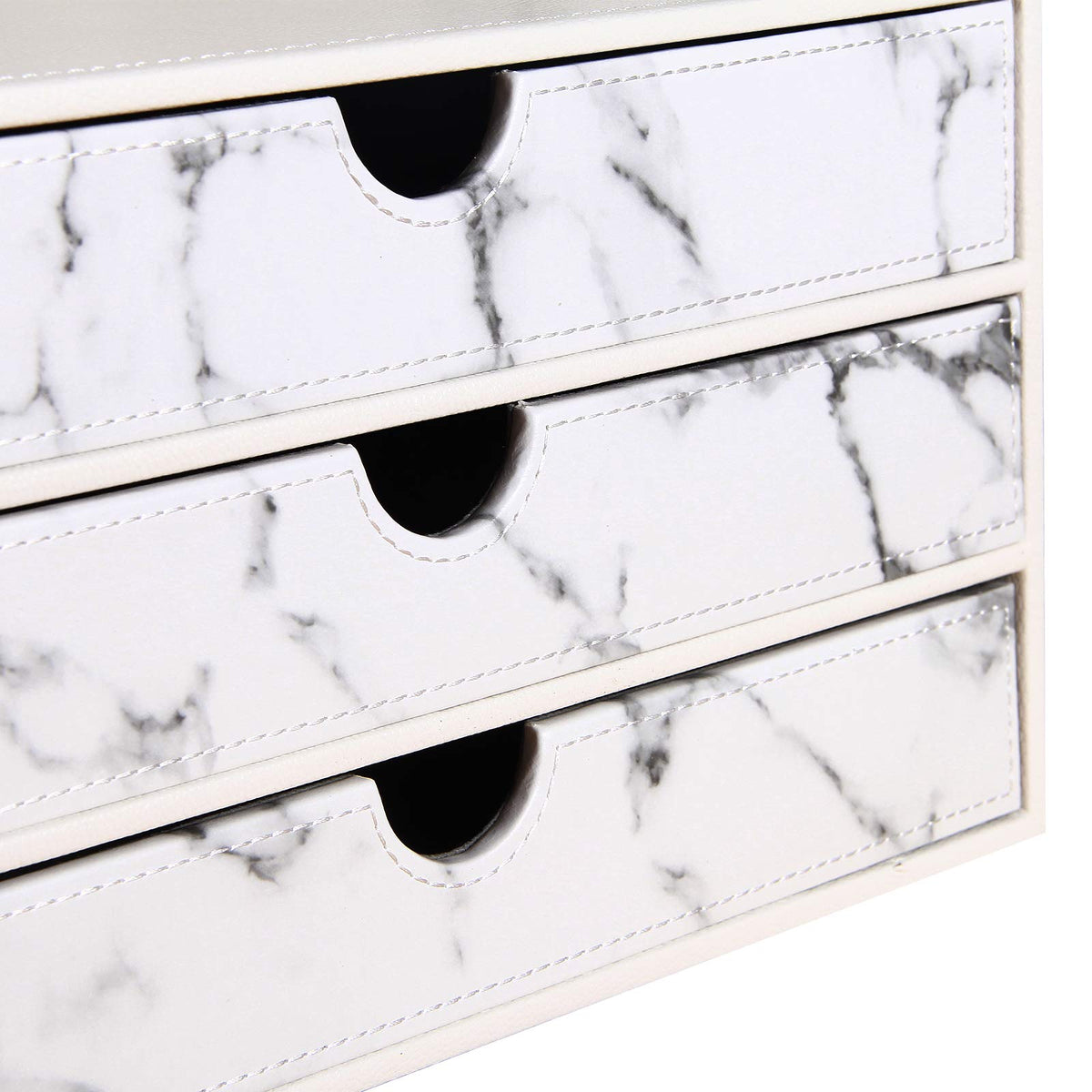 Ayunga PU Leather Desk Organizer with 3 Drawers, Executive Office Supplies Desktop Filing A4 File Cabinet/Holder, Stackable Storage Box for Jewelry/Bill/Paper/Documents/Makeup Home Decor Accessories