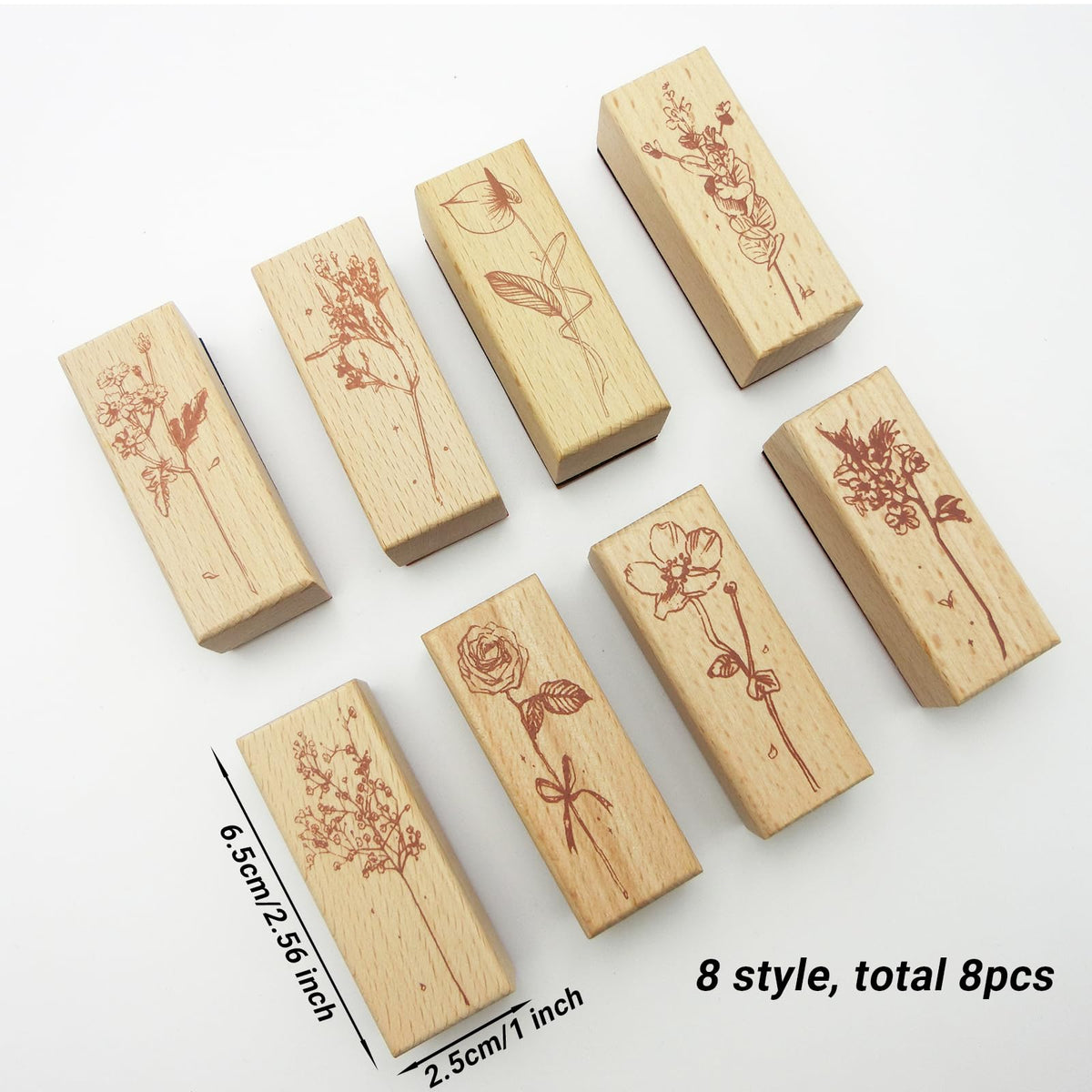 Yooqferno 8Pcs Wooden Rubber Stamp Flower Stamp Set Decorative Wood Stamp Plant Floral Set for Crafting Tool Scrapbooking Card Making Journaling Letters Diary Planner Painting