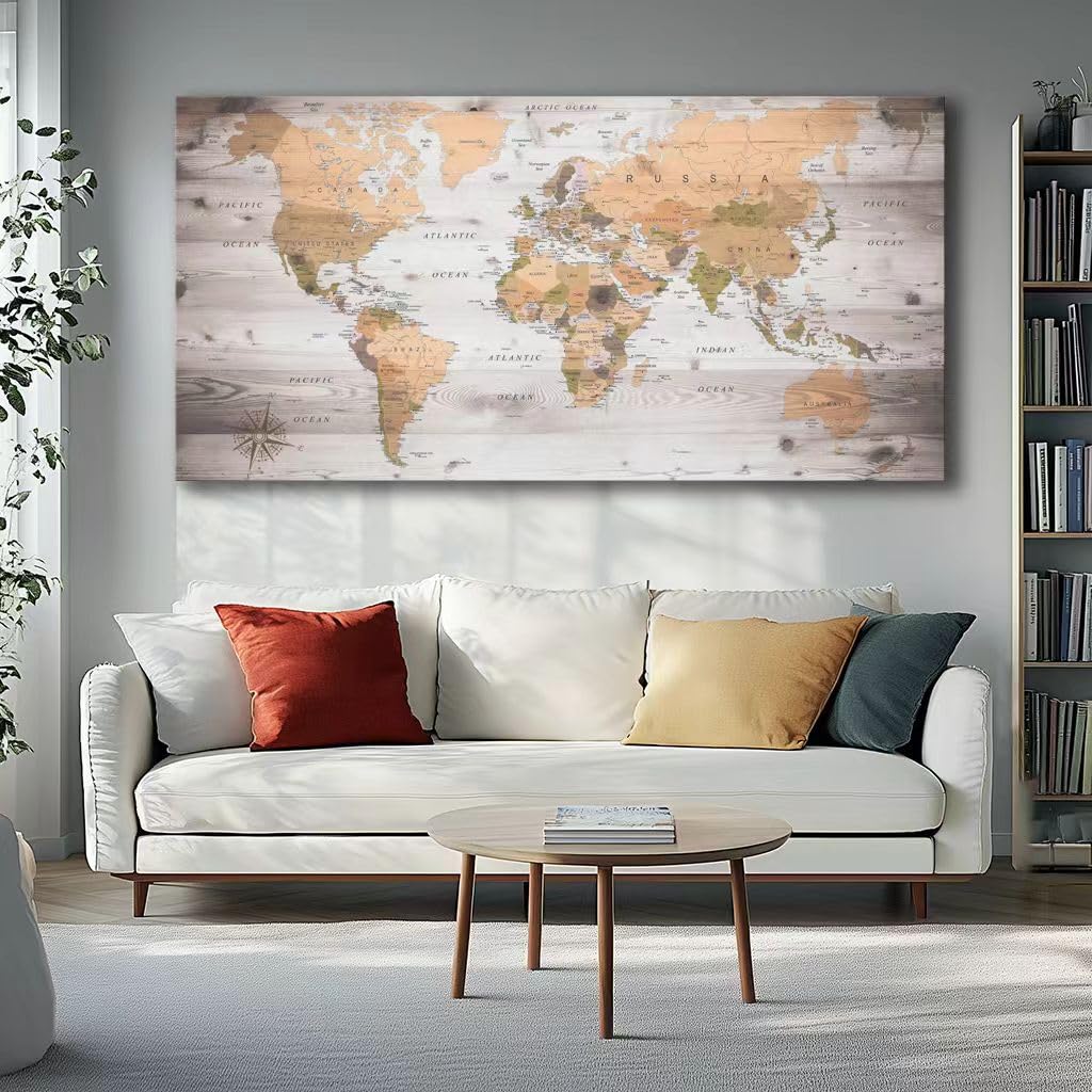 canvas Wall Art 20“x40 lagre map of the world Painting Ready to Hang Framed World Map Artwork Prints for Home