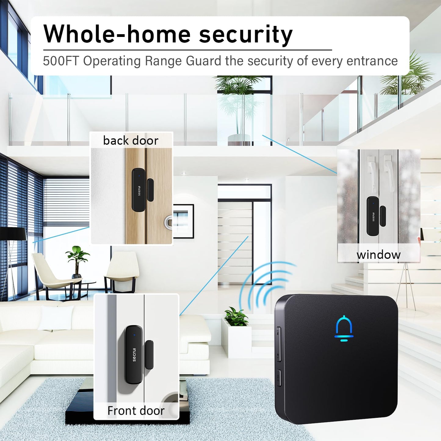 SECRUI Wireless Door Chimes When Entry for Business/Home/Office/Store (500ft Range 32 Chimes Adjustable Volume) Door Open Ringer Alert Buzzer Alarm - 1 sensors