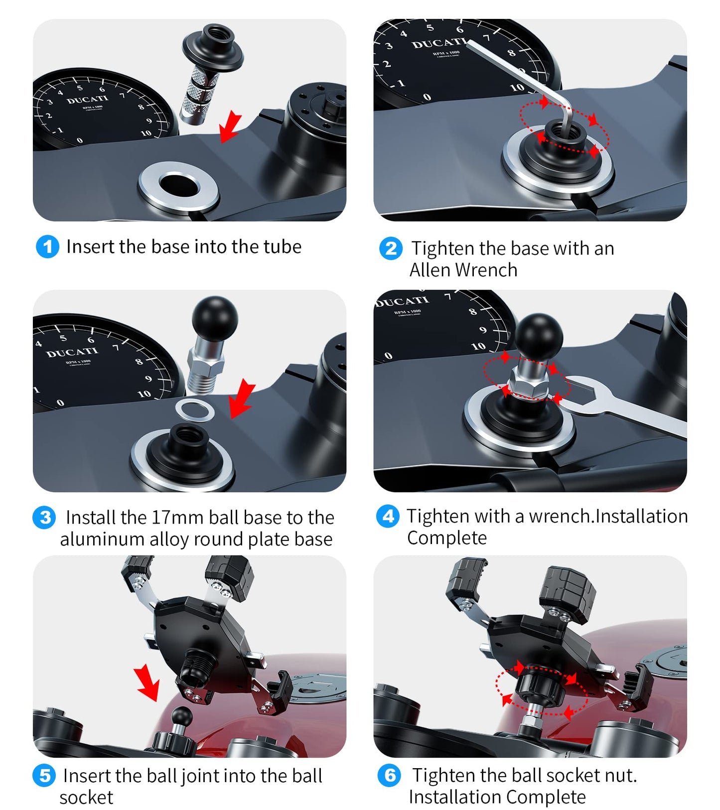 Kewig Motorcycle Fork Stem Phone Mount, Motorcycle Phone Mount, 1S One-Push Automatically Lock & Release, Fits for Fork Stem 12-25.4mm in Diameter, for 4.0-6.9" Cellphones