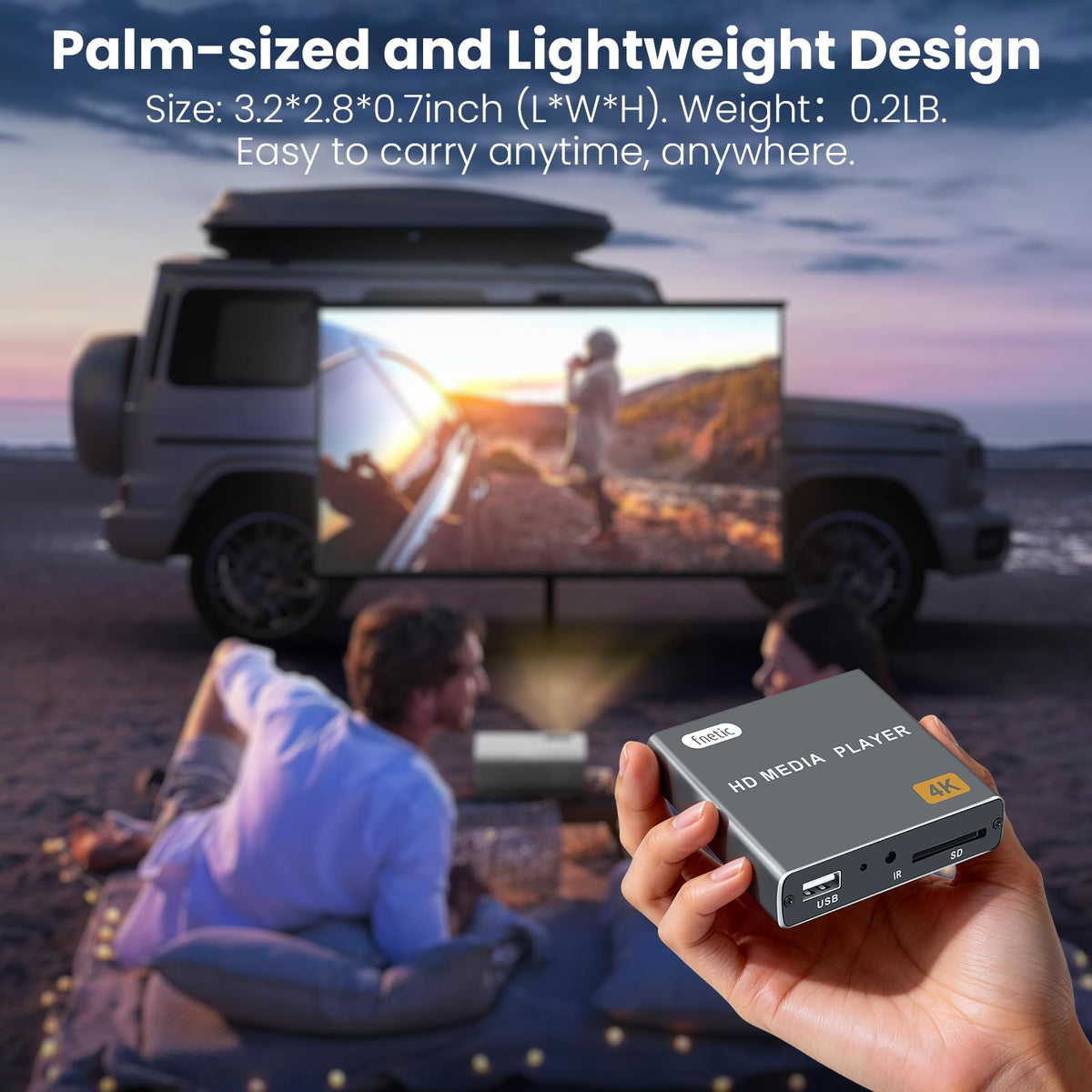 fnetic 4K Digital Media Player, TV MP4 Video Player with HDMI/AV Output, Digital Signage Mini HD Media Players for USB Drives/SD Cards, H.265/HEVC, Looping, Auto Playback, Grey
