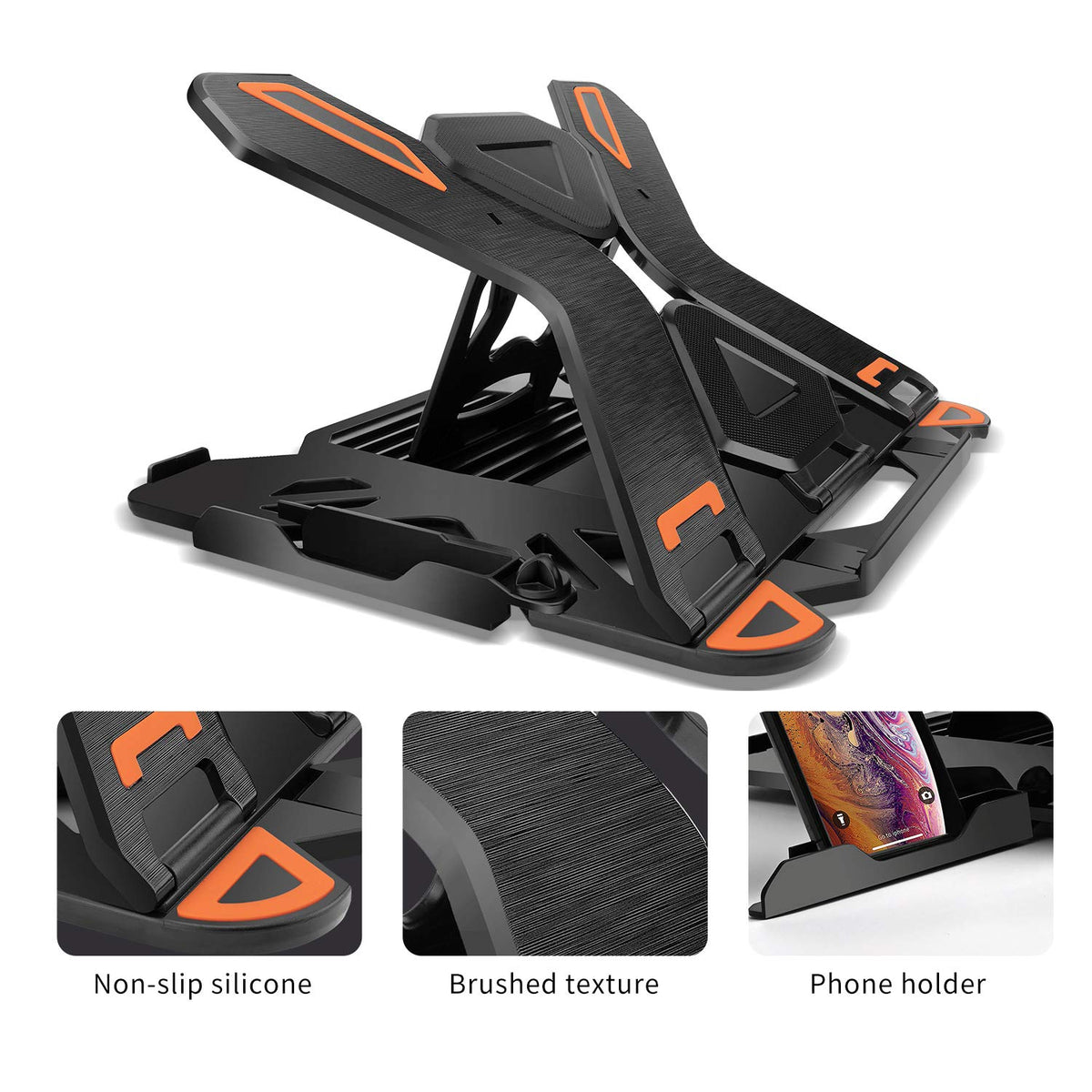 Ergonomic Adjustable Laptop Stand for Desk with Phone Holder & 360° Rotation - Foldable Portable Stand for 10-17" Laptops, MacBook Pro 16", Gaming Laptops, Tablets | Heavy-Duty & Ventilated Design
