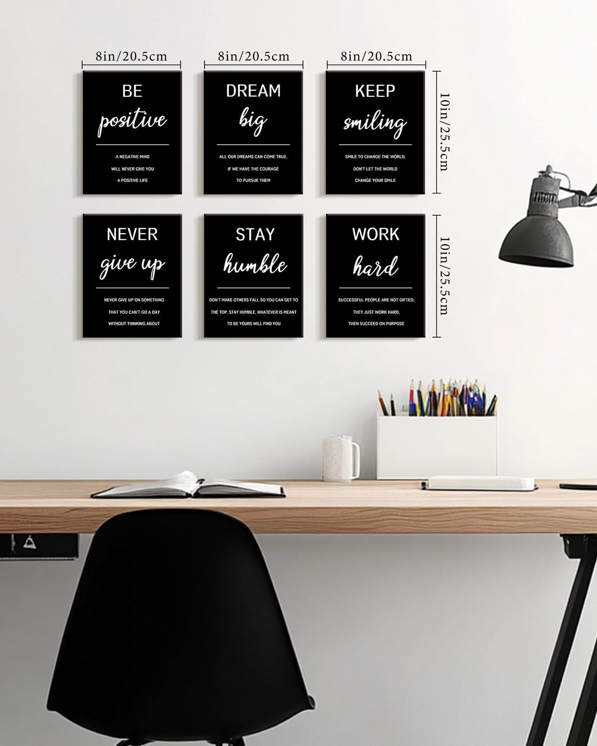 KUVIOKE Inspirational Framed Wall Art Motivational Quotes Wall Decor Encouraging Office Posters Positive Affirmations Sayings for Classroom Bedroom Living Room Ready to Hang Set of 6, 8x10in (Framed)