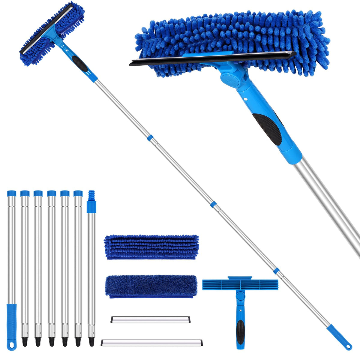 TIMIVO 109" Window Cleaning Squeegee Kit, Professional 2 in 1 Squeegee Window Cleaner with Extension Pole, Window Washing Kit with 2 Blade 2 Pads for Indoor & Outdoor High Windows Car Glass