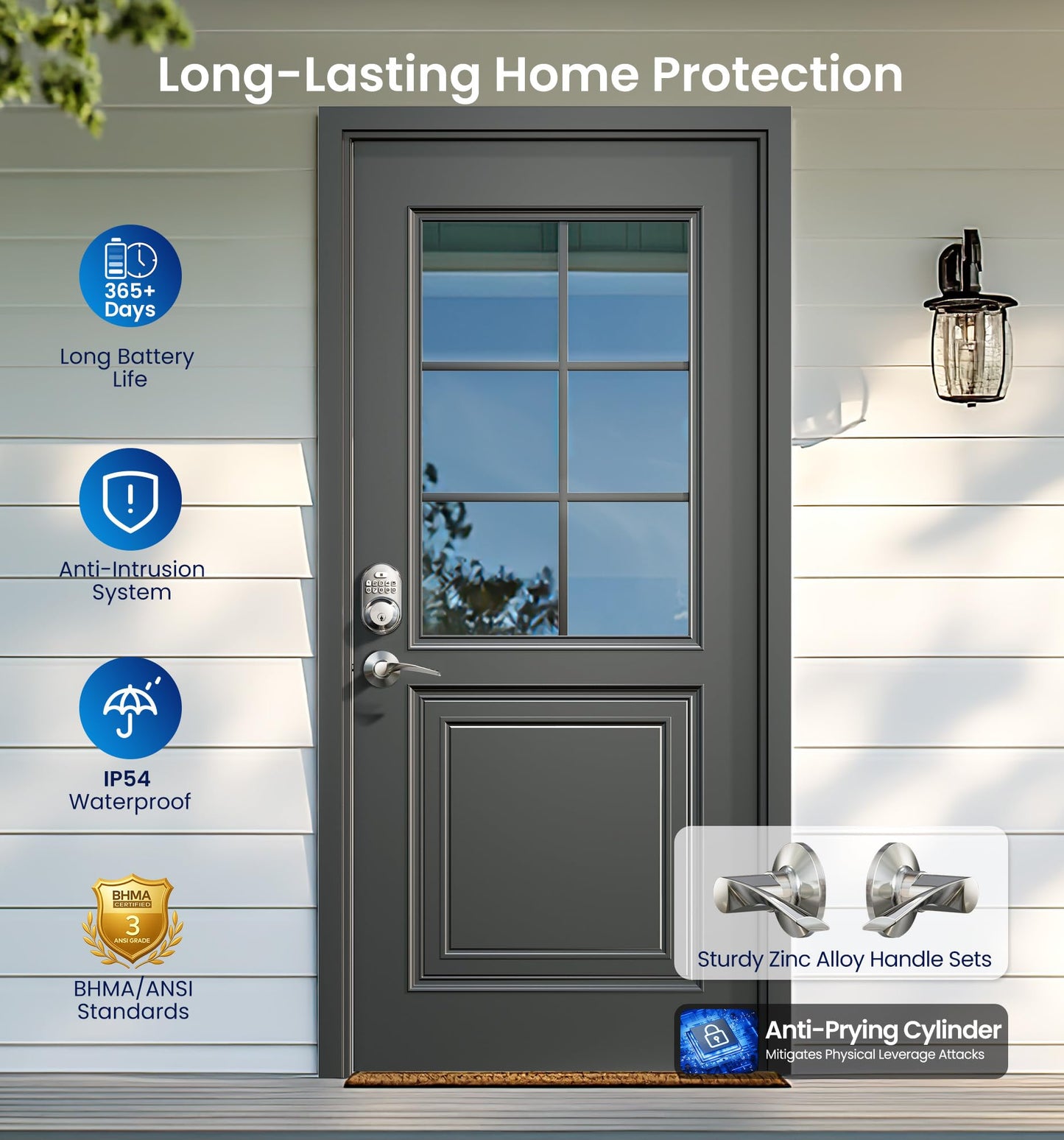 Veise Keyless Entry Door Lock with 2 Lever Handles - Electronic Keypad Deadbolt, Auto Lock, Back Lit & Easy Installation Design, Front Door Handle Sets, Satin Nickel