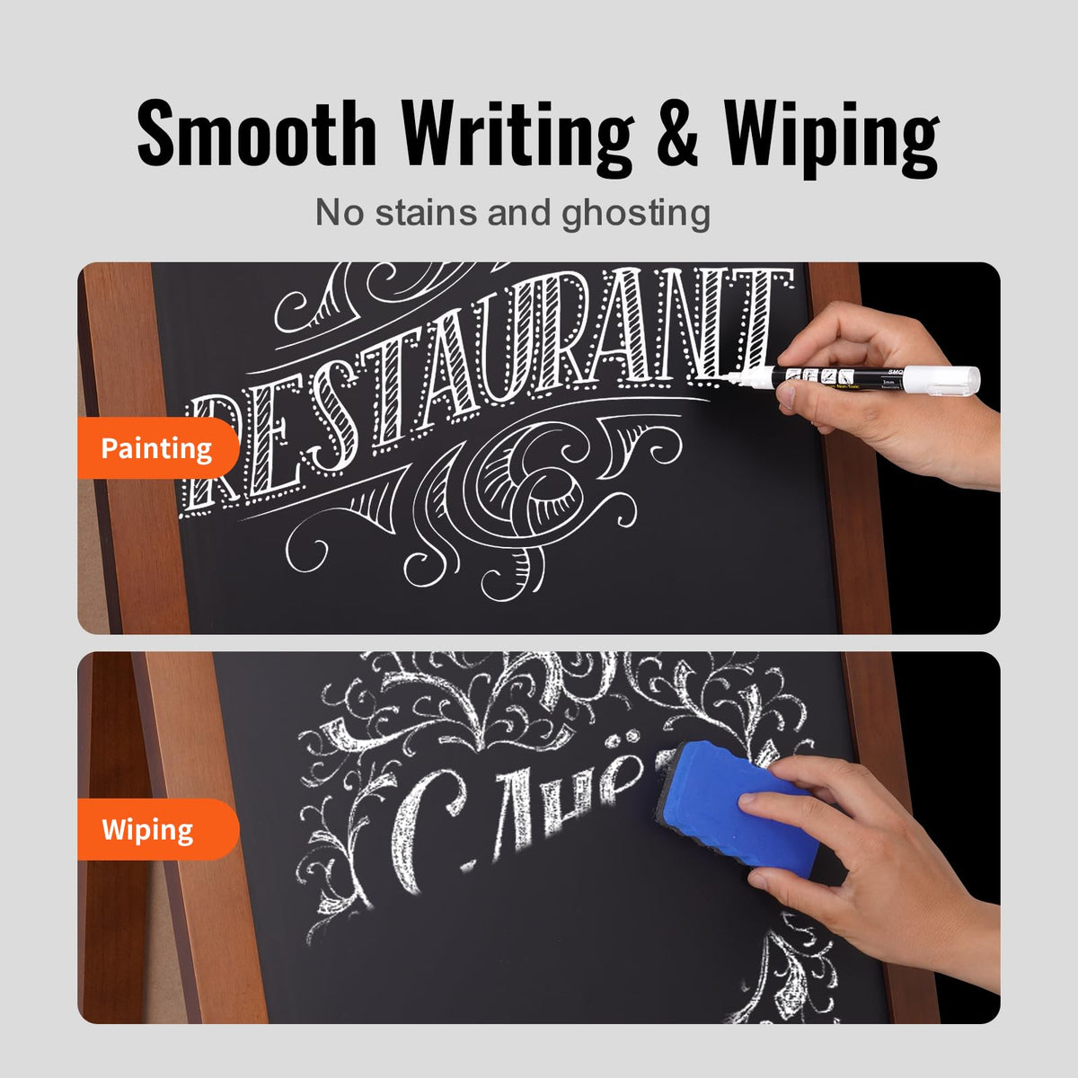 VEVOR A Frame Chalkboard Sign, Double-Sided Sidewalk Signs, Freestanding Vintage Wooden Chalk Board with Chalks & Magnetic Eraser, Rustic Brown Outdoor Sandwich Board, 20"x40", Kitchen Home Wedding