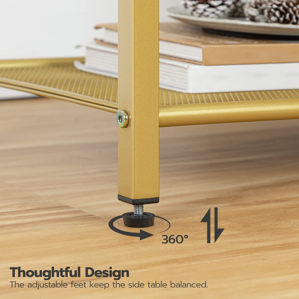 HOOBRO Set of 2 Side Tables, 2-Tier End Table, Nightstands for Tight Spaces, Tempered Glass Bedside Tables, Modern Metal Frame, for Office, Bedroom, Living Room, Study, Gold GD76BZP201