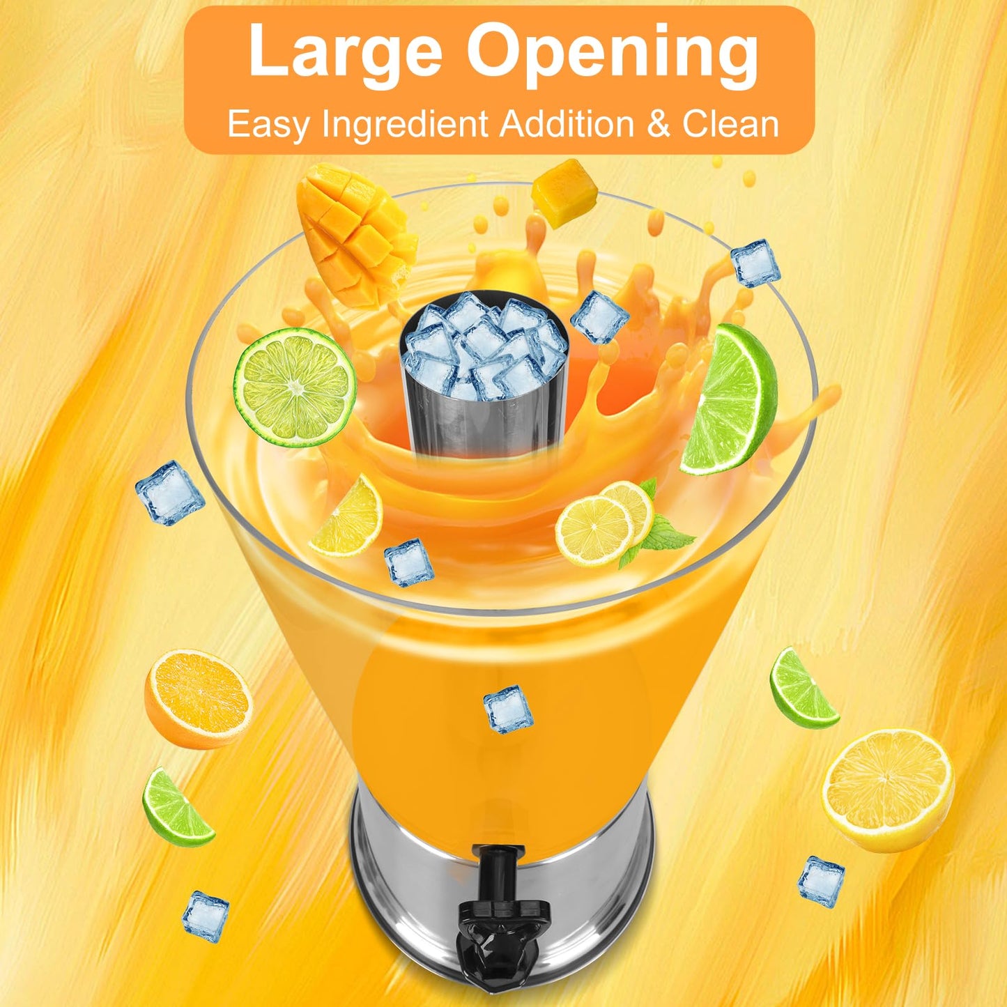 FULIYE Beverage Dispenser with Stand, Drink Dispensers for Parties, Beverage Dispenser with Ice Container, 2.2 Gallon/8L, Clear Acrylic Stainless Steel Lemonade Dispenser for Buffet, Café, Bar