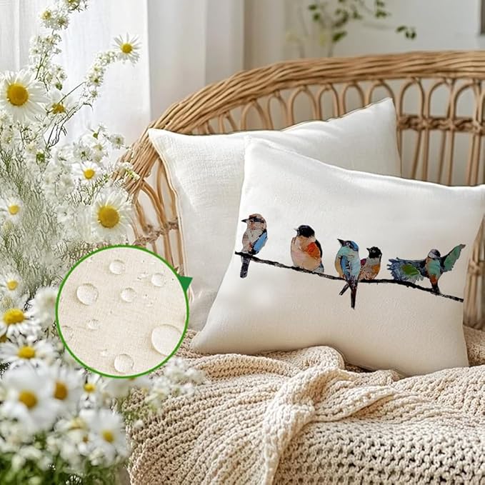 RABUSOFA Outdoor Pillow Covers Waterproof 18x18 Inch, Outdoor Bird Lumbar Throw