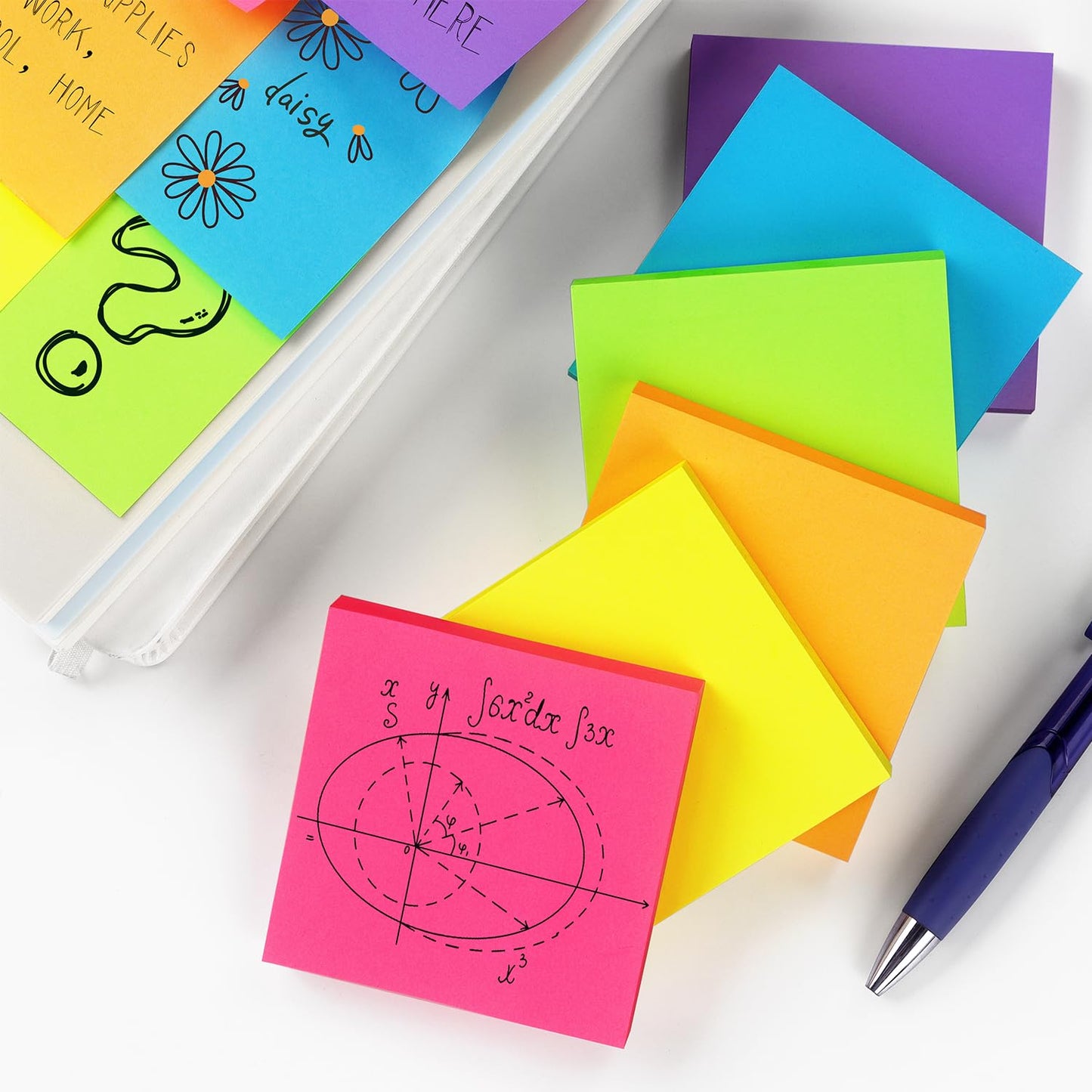 Sticky Notes 3x3 inch, Bright Colors Self-Stick Pads, 12 Pads/Pack, 100 Sheets/Pad, Total 1200 Sheets