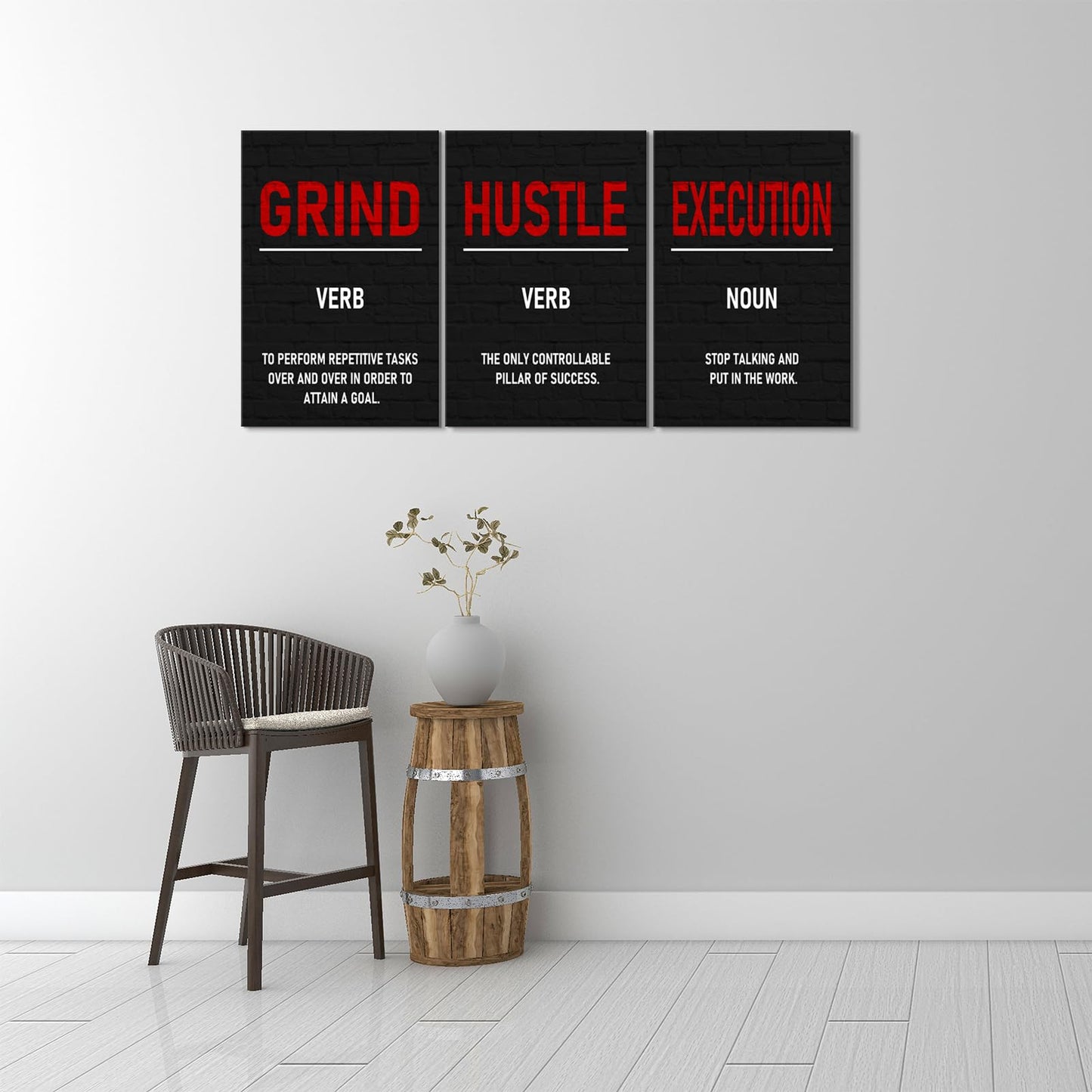 KAWAHONE Inspirational Canvas Art Wall Decor, Grind Hustle Execution Motivational Quotes Wall Art - Positive Affirmations for Bedroom Office Gym Living Room - Framed Ready to Hang