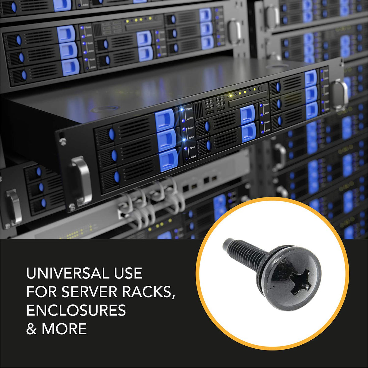 10-32 Rack Screws 50-Pack - Versatile Server Rack Accessories for Network Cabinets, Audio Mounts, Studs and Recording Studio Includes Nylon Washers. Perfect for Rackmounts