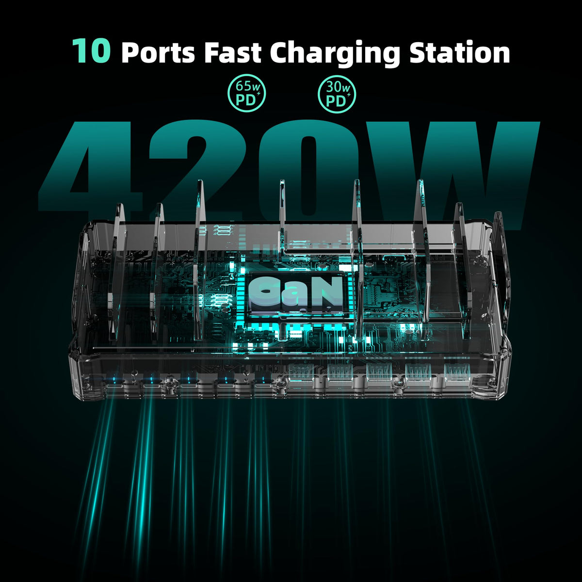 420W Charging Station for Multiple Devices, Zobirez 10-Port USB C Fast Charger Stations for MacBook, iPhone, Android Cell Phone, iPad, Tablet, Family Multi-Device Organizer Charging Dock, White