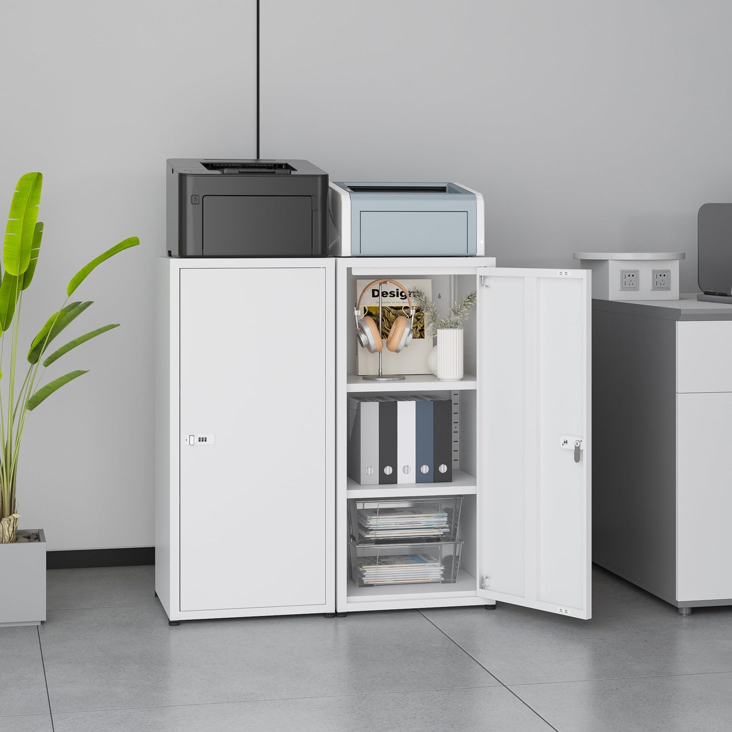 MIOCASA Metal Storage Cabinet with Lock, 3 Adjustable Shelves Single Door Steel Locker for Home, Office & Garage (White)