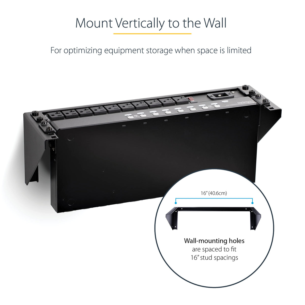 StarTech.com 3U 19" Wall Mount Vertical Rack Bracket, Wall Mount Patch Panel Bracket for Data/AV/IT/Computer Equipment, 3U Rack for Cabinet or Server Room, Supports 150lb (68kg) , TAA (RK319WALLV)