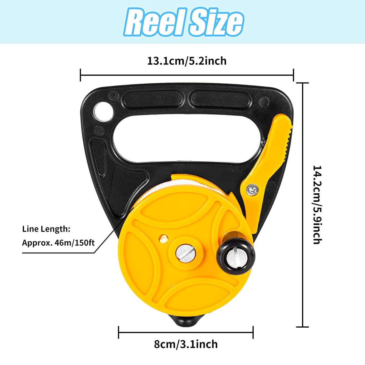 Seafard Compact 150ft Scuba Dive Reel Kayak Anchor with Thumb Stopper for Safety Underwater Diving Snorkeling Yellow