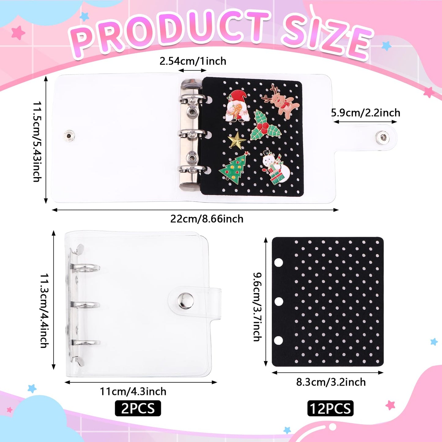 HCEWSBFD 2 Pcs Mini Pin Binder for Collectors A5 Enamel Pin Display Book Gift Portable Travel Pin Trading Books Clear PVC Binder Holder with 12 Page Display Boards Organizer for Travel Collectors