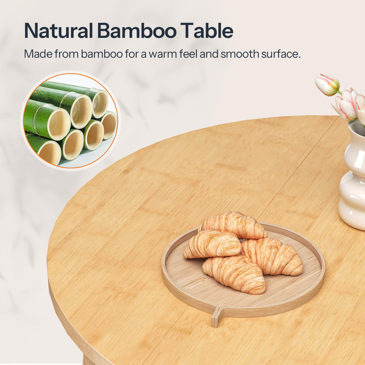 HOOBRO Bamboo Dining Table, Round Dining Table for 4, 35.4" Kitchen Table for Small Space, Easy to Assemble, Space-Saving, for Dining Room, Living Room, Office, Kitchen, Apartment, Natural YL91CZ01