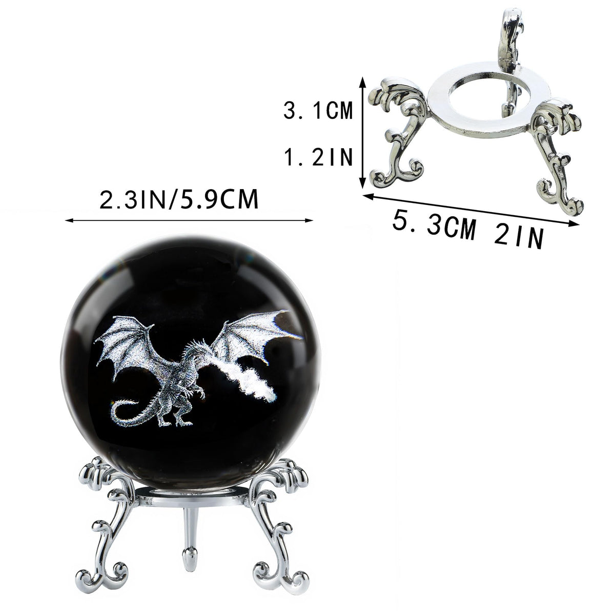 ZEERSHEE 2.4in 3D Dragon Crystal Ball with Stand Fire Breathing Dragon Decoration Gifts for Boys Girls
